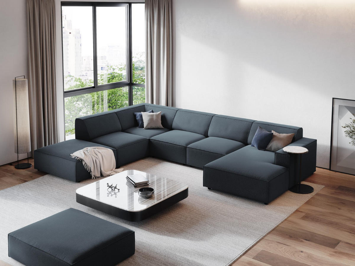PANORAMASOFA links Jodie aus strukturiertem Stoff blau 7 Sitzplätze - Blau, Textil (262/70/364cm) - Micadoni