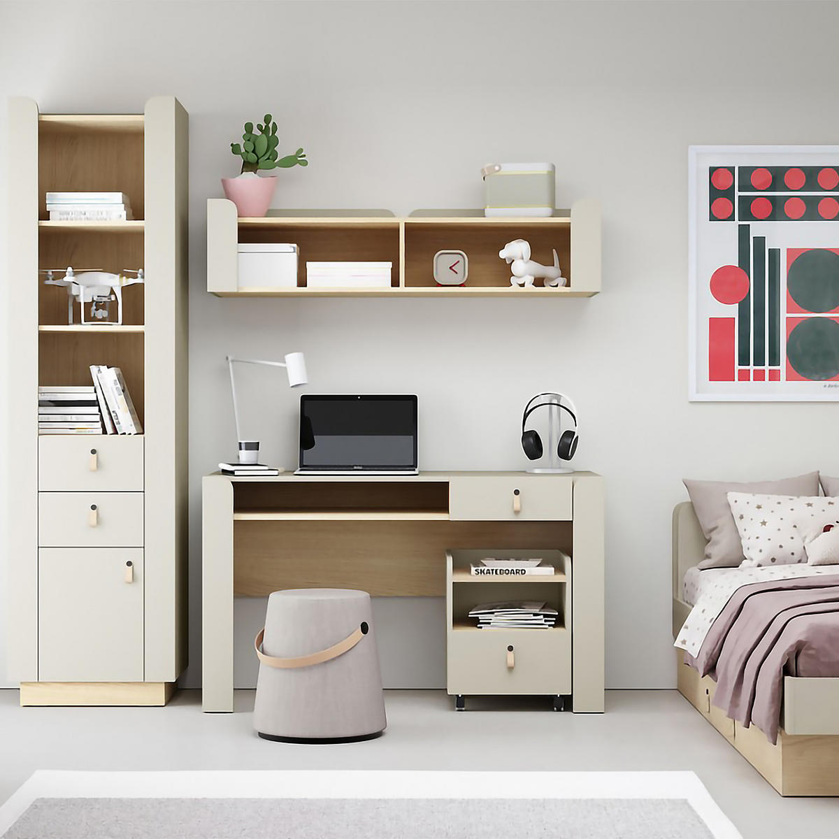 BÜCHERREGAL Sorella mit 4 offenen Regalböden, 55 cm, für Jugendzimmer, Macadamia + Eiche Mavelie - Eichefarben/Beige, Holzwerkstoff (55/201/42cm) - Beautysofa