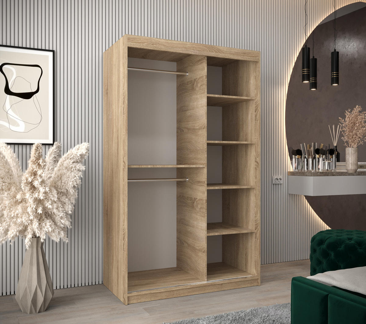 SCHWEBETÜRENSCHRANK 200/120/62 2-türig - Silberfarben/Schwarz, Holz/Kunststoff (120/200/62cm) - Abiks Möbel