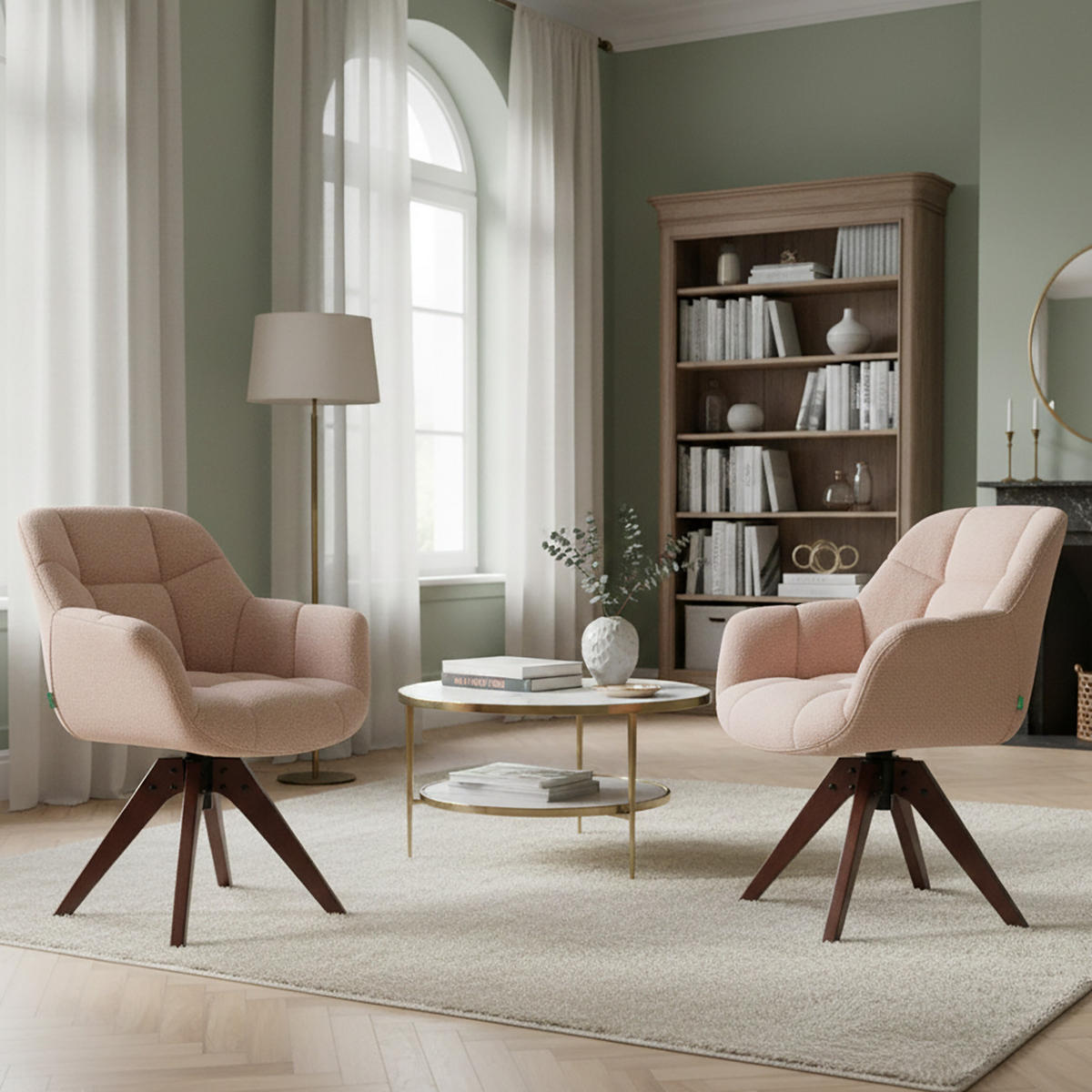 DREHSTUHL Mika-Nele 2er-Set - Nussbaumfarben/Rosa, Eichenholz/Holz (65/81/66cm) - DUBI Möbel