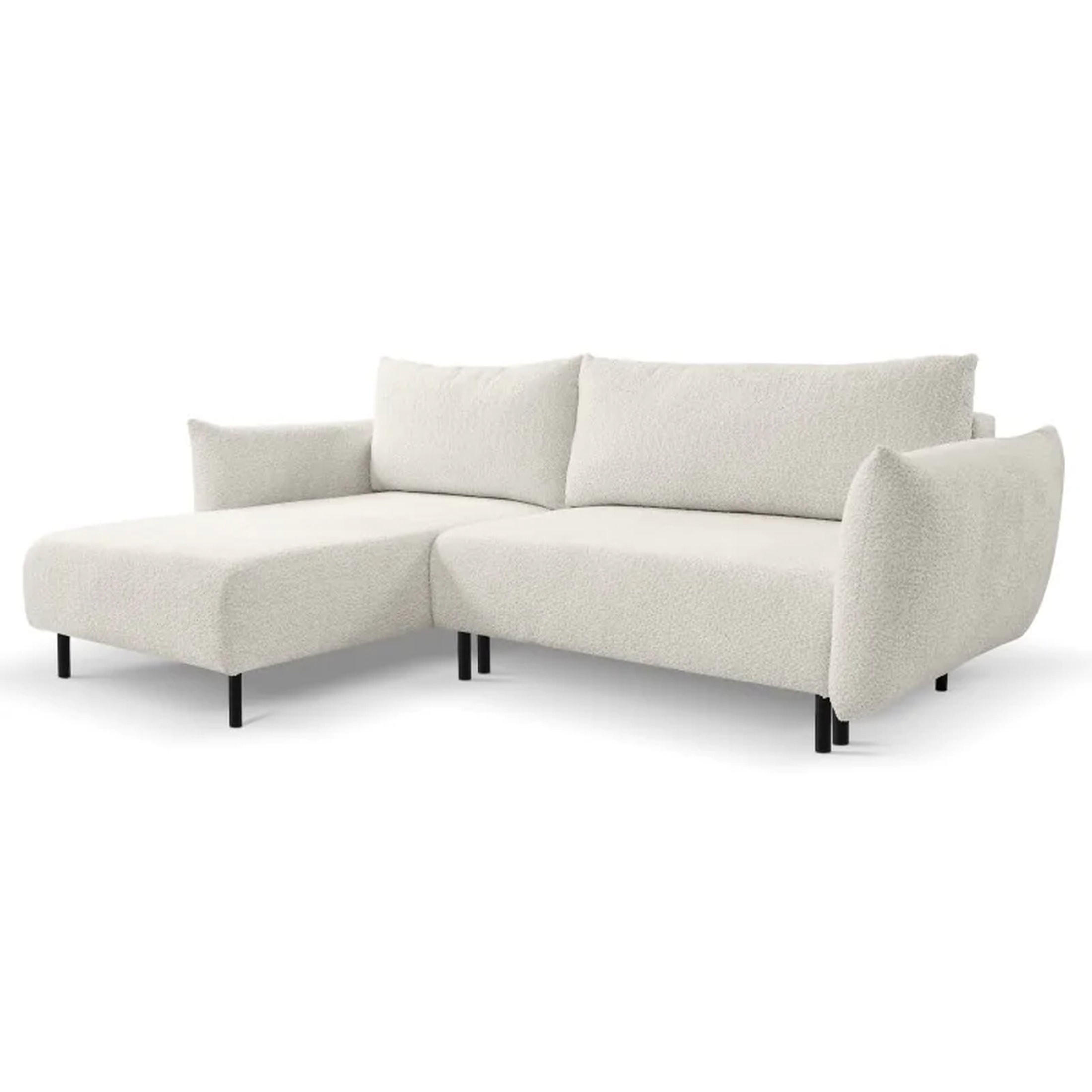 ECKSOFA DELI, Eckcouch in L-Form mit Schlaffunktion und Bettkasten, Farbe: Beige, Bouclé-Stoff, Ottomane Links - Beige, Textil (257/171cm) - Sepro Meble