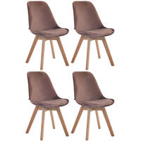 STUHL 4er Set Samt braun - Eukalyptusholzfarben/Braun, Holz/Textil (48/84/55cm) - CLP