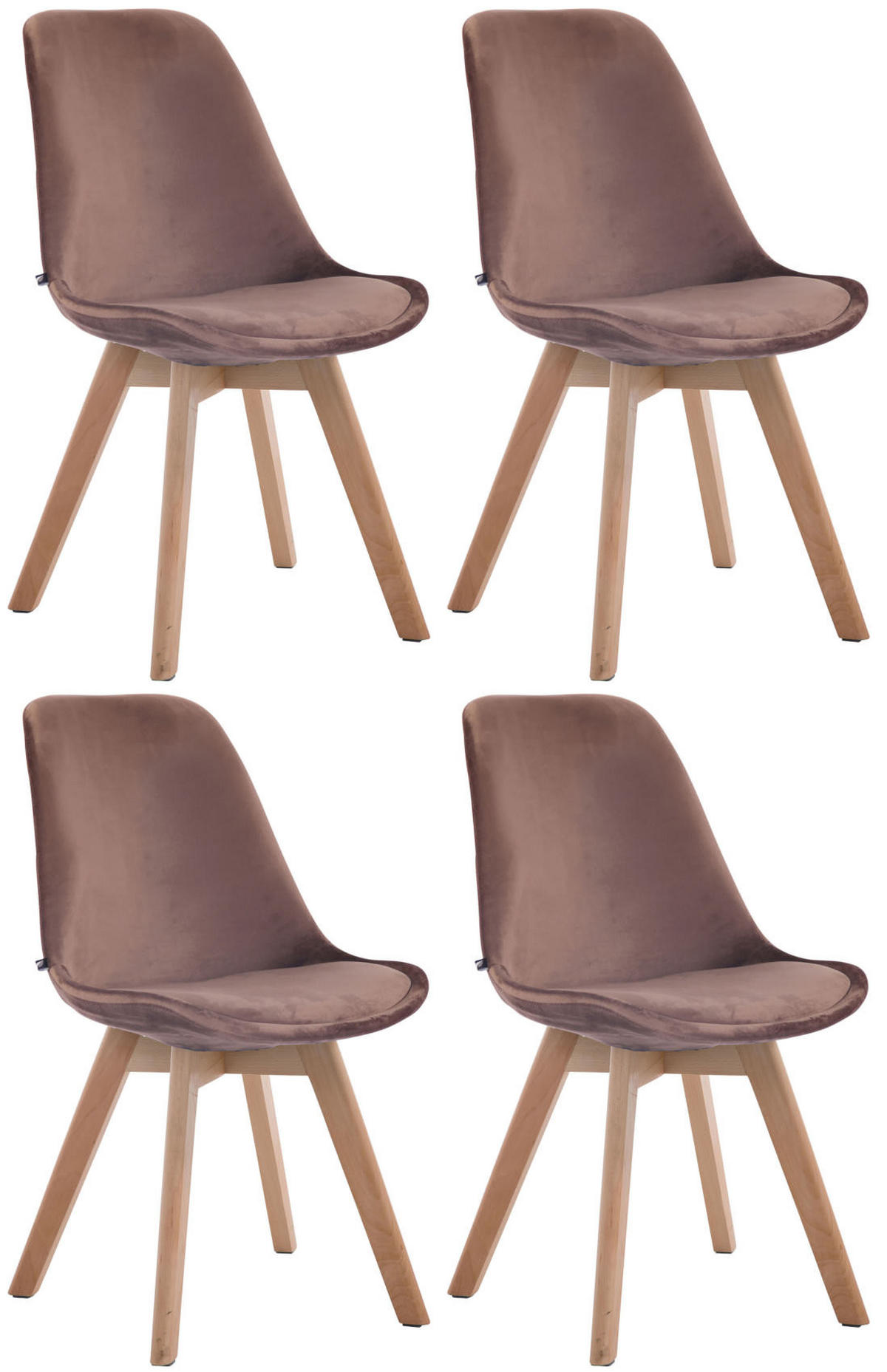 STUHL 4er Set Samt braun - Eukalyptusholzfarben/Braun, Holz/Textil (48/84/55cm) - CLP