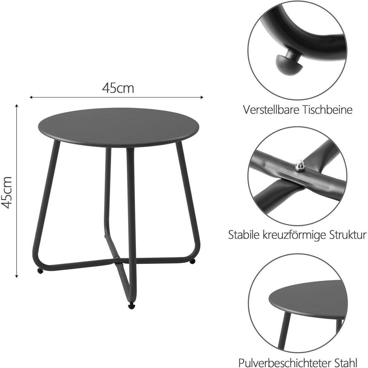 BEISTELLTISCH Metall Schwarz, mit verstellbaren Tischbeinen - Schwarz, Metall (45/45/45cm)