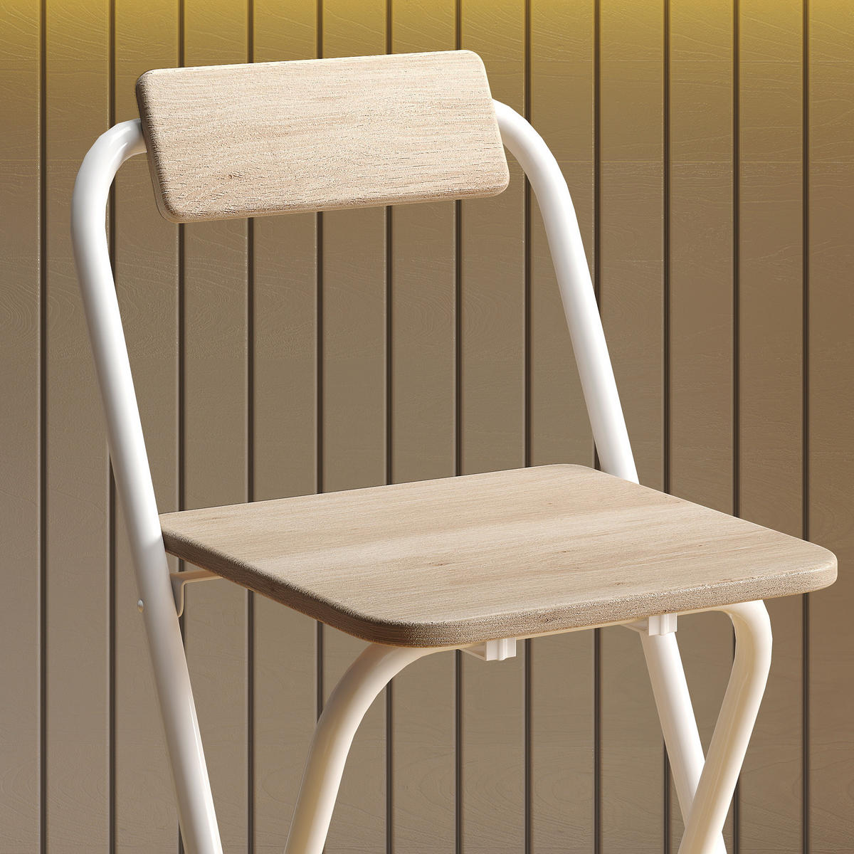 BARHOCKER 2er-Set DE-14766 klappbar mit Rückenlehne und Fußstütze Holzoptik - Naturfarben, Metall (37/87/45cm) - ComfortXL