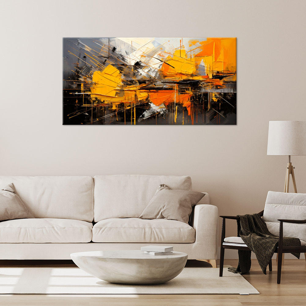 LEINWANDBILD Geometrische Abstraktion Orange 120x60cm - Gelb, Textil (120/60cm) - Feeby