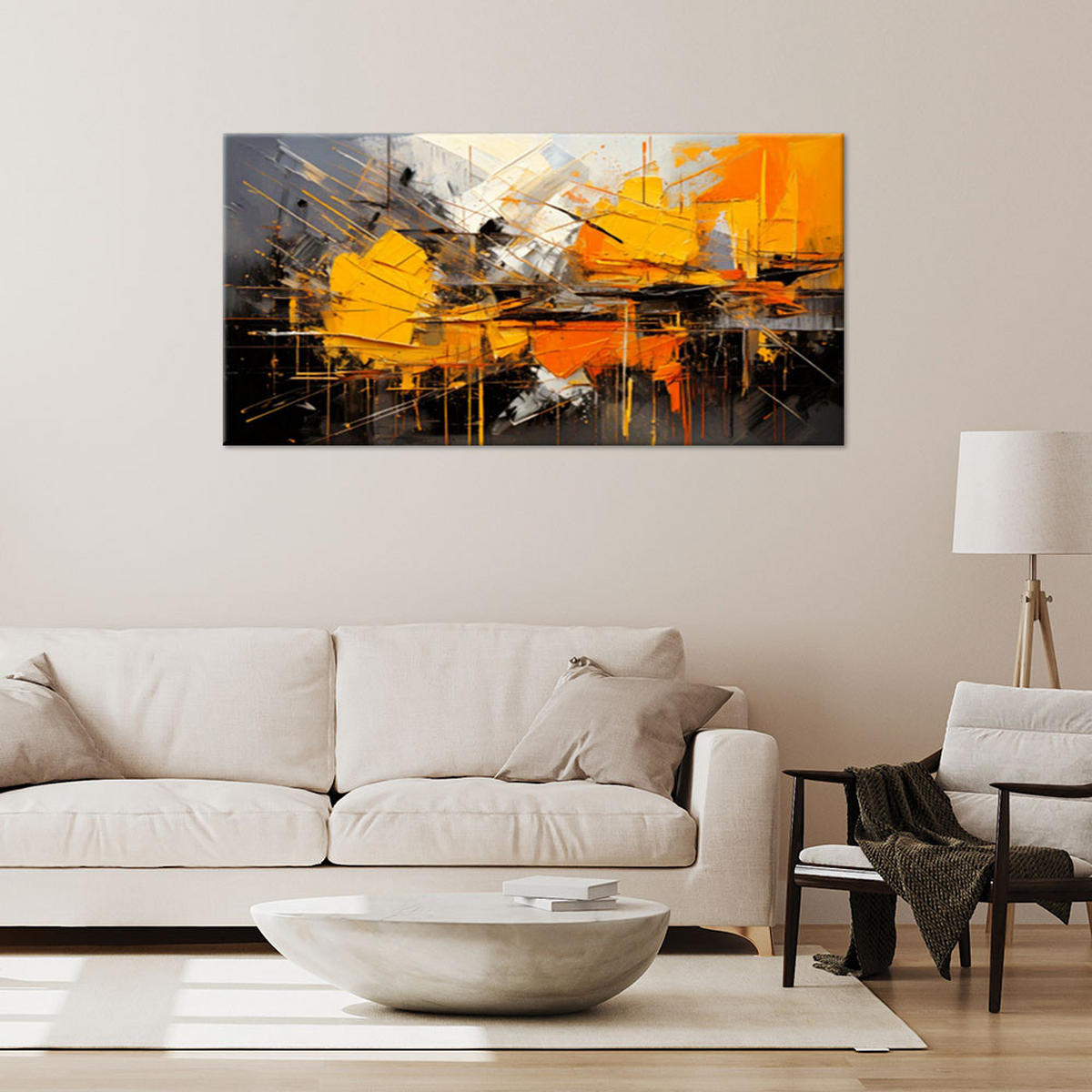 LEINWANDBILD Geometrische Abstraktion Orange 120x60cm - Gelb, Textil (120/60cm) - Feeby