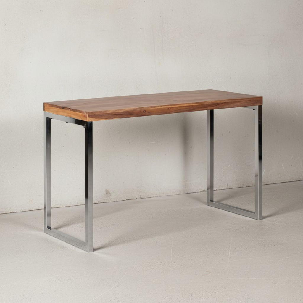 KONSOLENTISCH Massivholz Chromgestell Handgefertigt ISEN, Beige 120x45x77 cm - Beige/Silberfarben, Holz/Metall (45/120/77cm) - KADIMA DESIGN