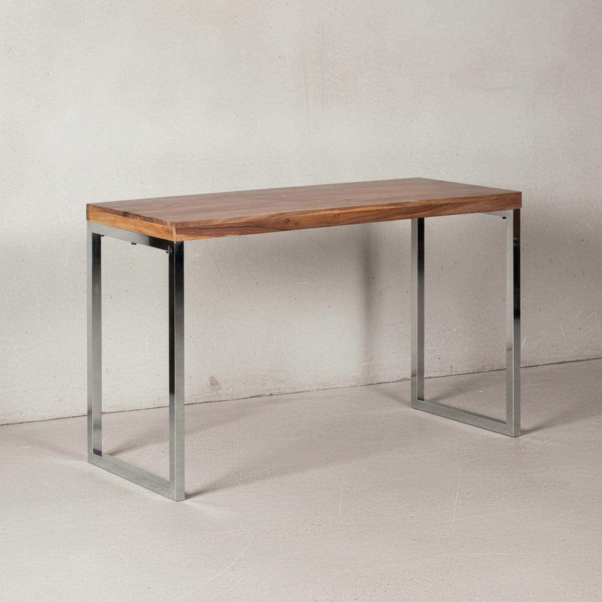 KONSOLENTISCH Massivholz Chromgestell Handgefertigt ISEN, Beige 120x45x77 cm - Beige/Silberfarben, Holz/Metall (45/120/77cm) - KADIMA DESIGN