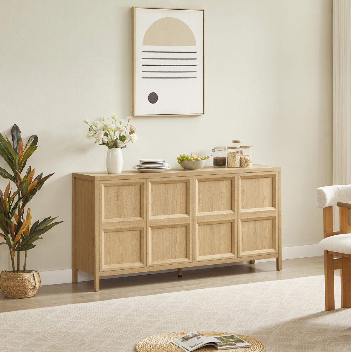 KOMODA z MDF 160x80x40 cm dubový dekor s bezúchytkovým otevíráním, tichým dovíráním a bezpečnostním uchycením - barva dubu, kompozitní dřevo (160/80/40cm) - Modfu