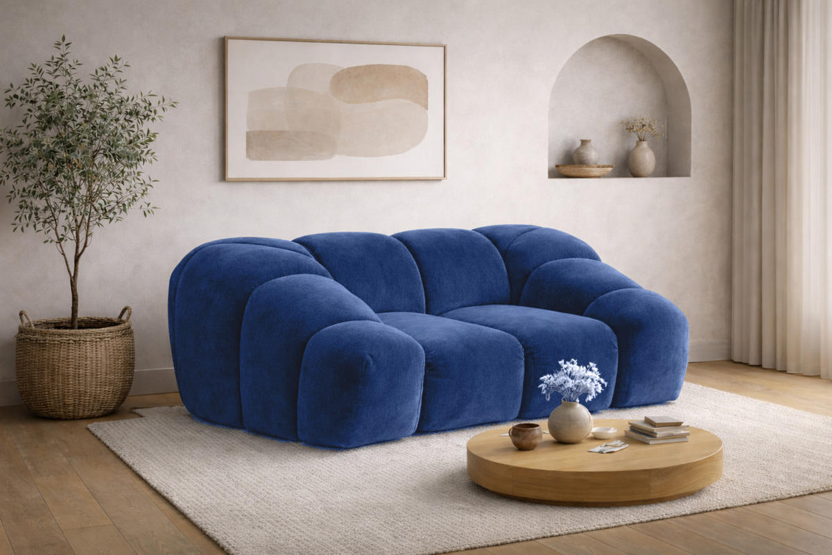 SESSEL modular, Veloursstoff Bluvel, Tintenblau, CROISSANT - Blau, Holz (168/72/115cm) - Kaiser Möbel
