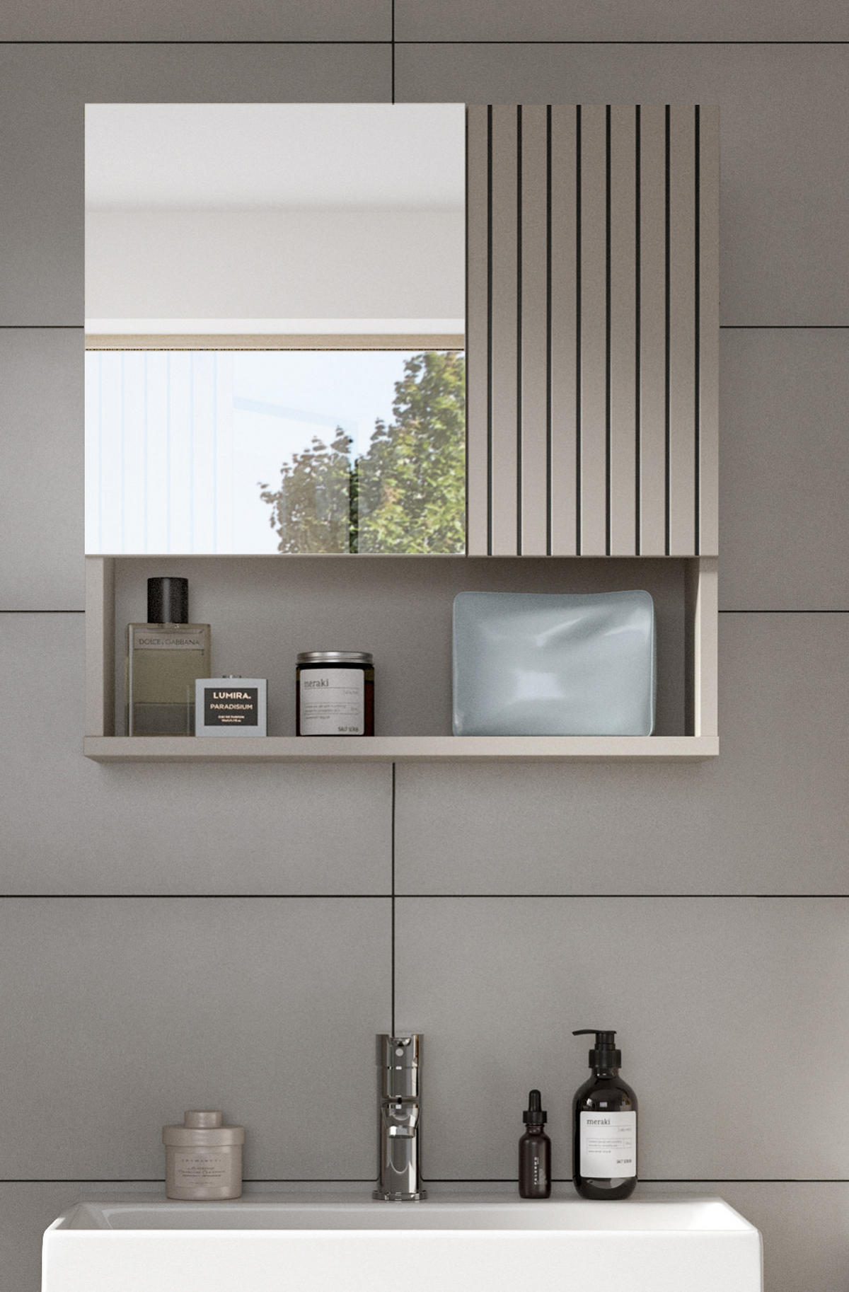 SPIEGELSCHRANK kaschmir, Badschrank mit Spiegel 54 cm - Kaschmir, Glas/Holzwerkstoff (54/55/17cm) - Inn.Furn