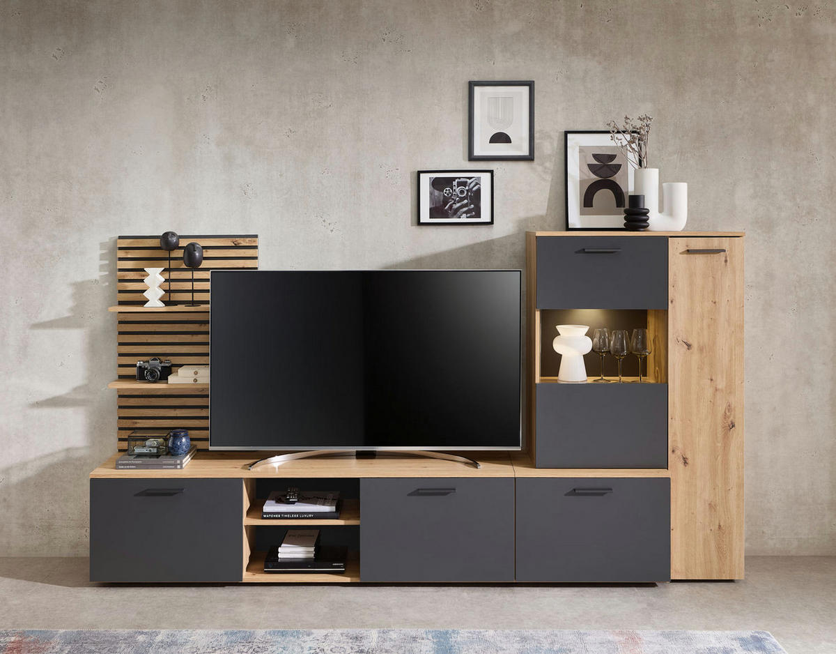 WOHNWAND 250/135/38 cm in Anthrazit, Eiche Artisan - Anthrazit/Eiche Artisan, Holz (250/135/38cm) - moebel dich auf