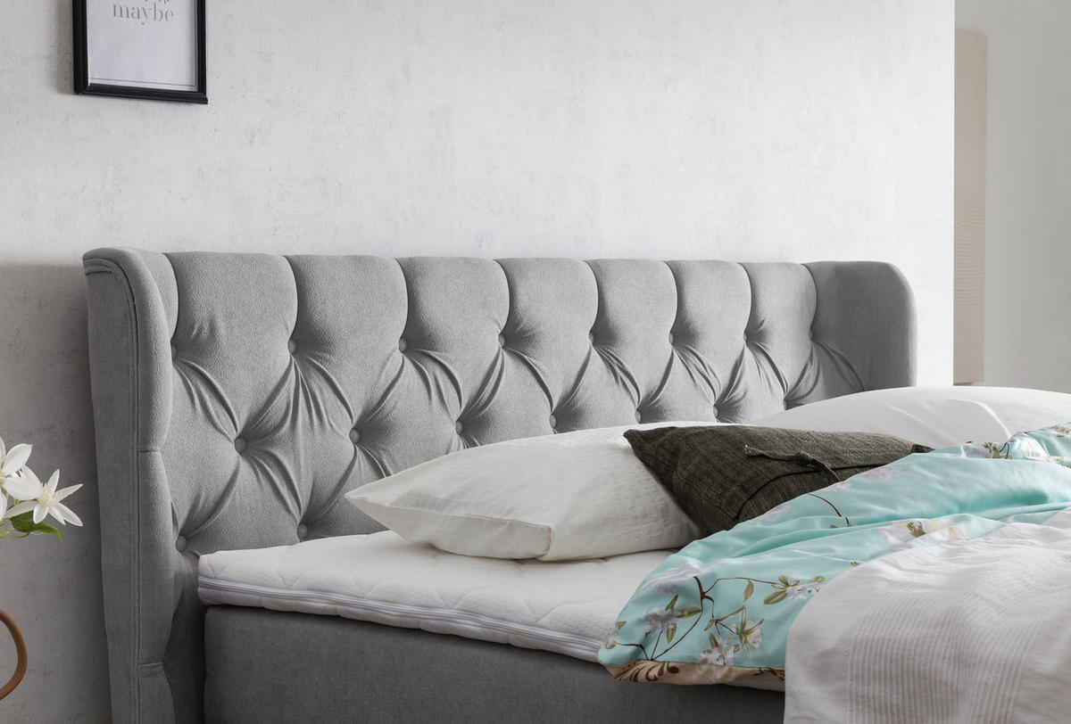 BOXSPRINGBETT ELEKTRISCH VERSTELLBAR EON 180x200 Hellgrau H2 und H3 Bett mit Motor 7-Zonen TFK Matratze inkl. Visco Topper Motorbett mit Eiche - Hellgrau, Textil (180/200cm) - Belanoti