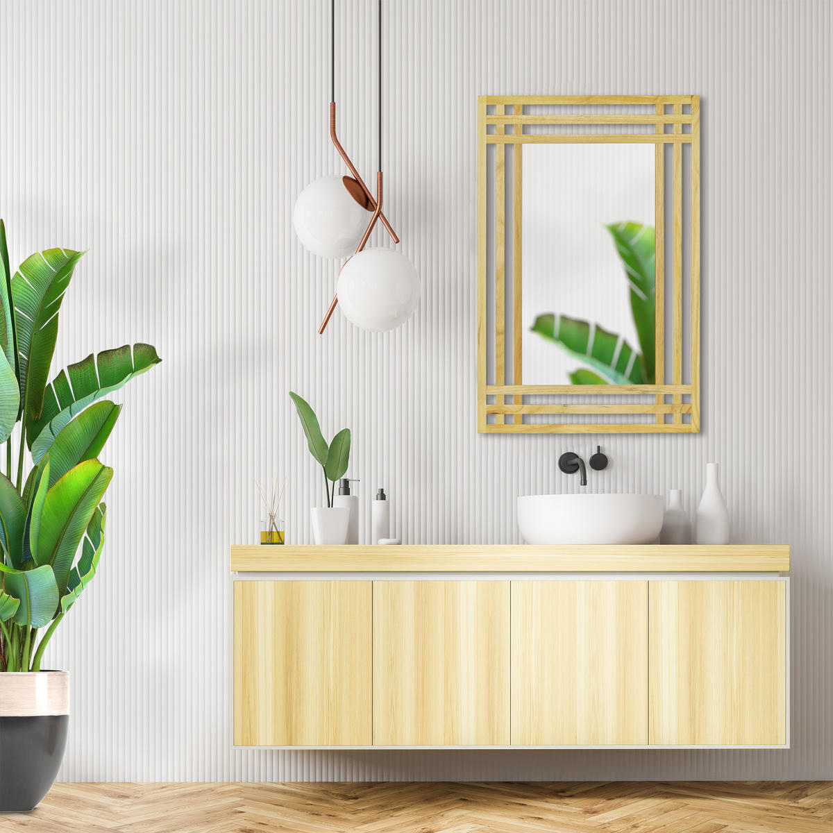 WANDSPIEGEL - Hellbraun, Glas/Holz (50/70/2cm) - Relaxdays