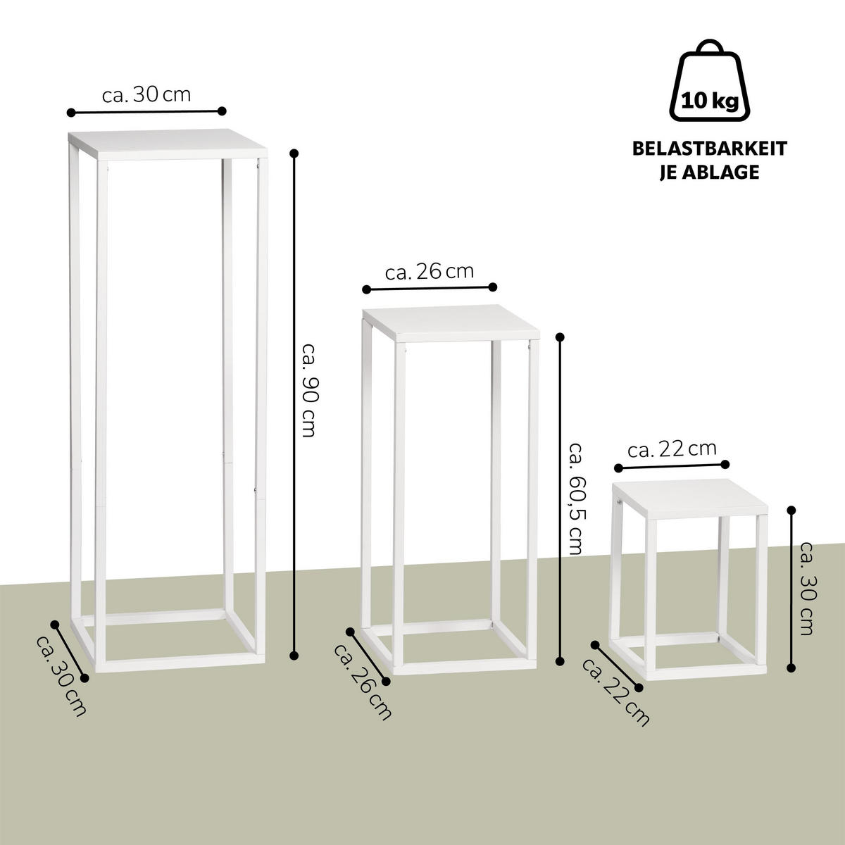 BLUMENHOCKER (3er Set), Metall, weiß - Weiß, Metall (30/30/90cm) - bremermann