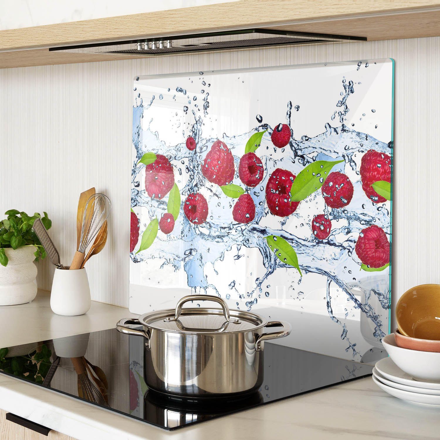 GLASPLATTE 60x52 cm Himbeeren und Wasser - Rot, Glas (60/0.4/52cm) - TULUP