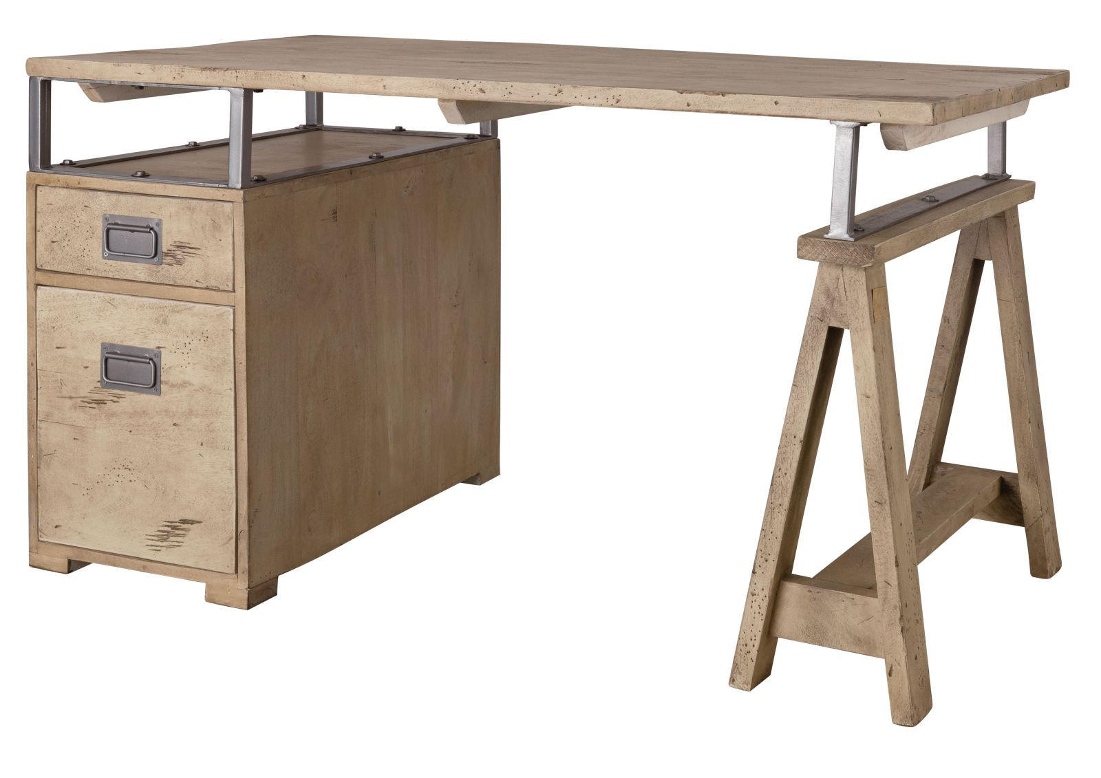 SCHREIBTISCH Mango 140x78x80 whitewash lackiert RAILWAY #329 - Beige, Holz (78/140/80cm) - Massivmoebel24