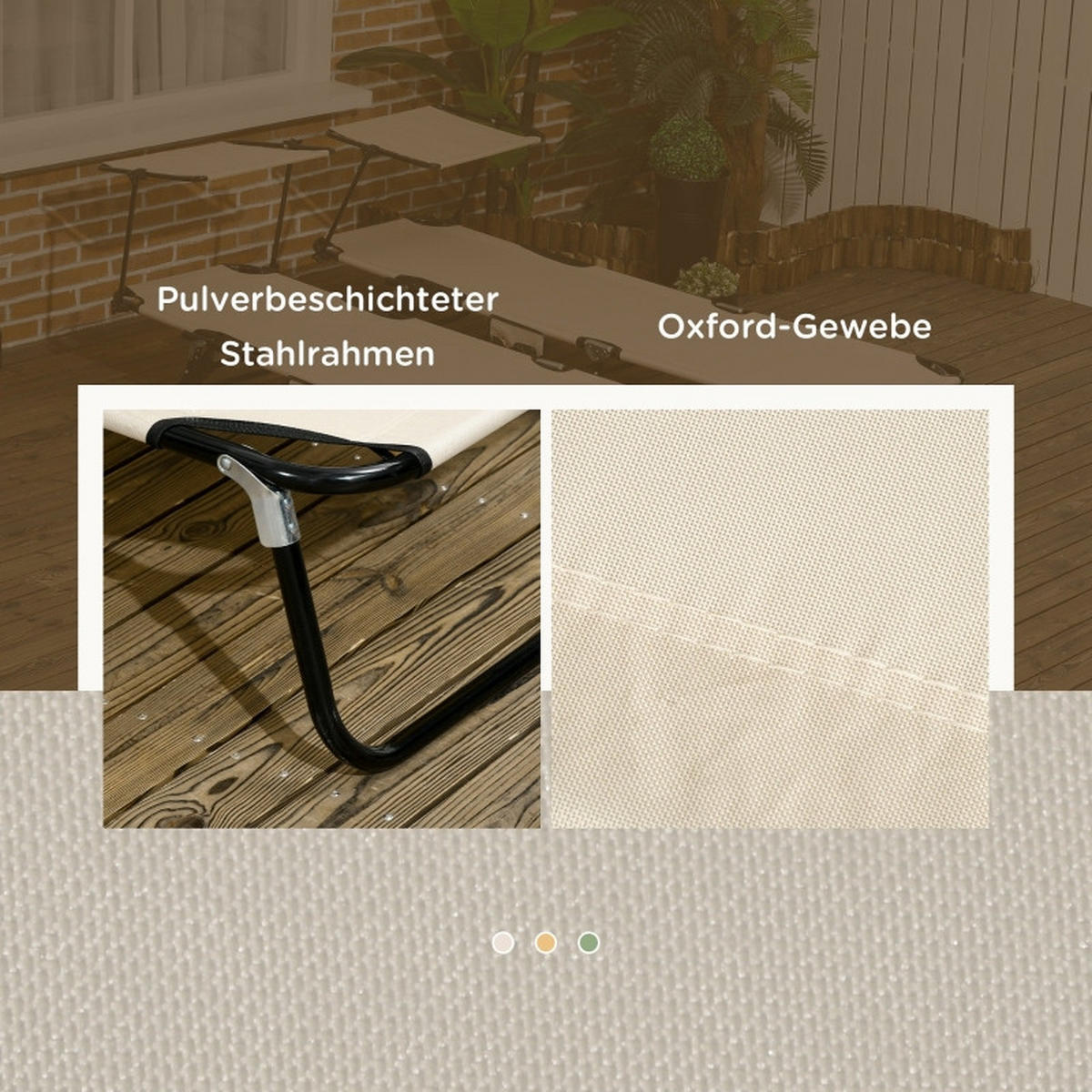 2ER Set Sonnenliege aus Metall 190x56x28 cm in Braun mit Sonnendach - Braun, Metall (56/28/190cm) - Modfu