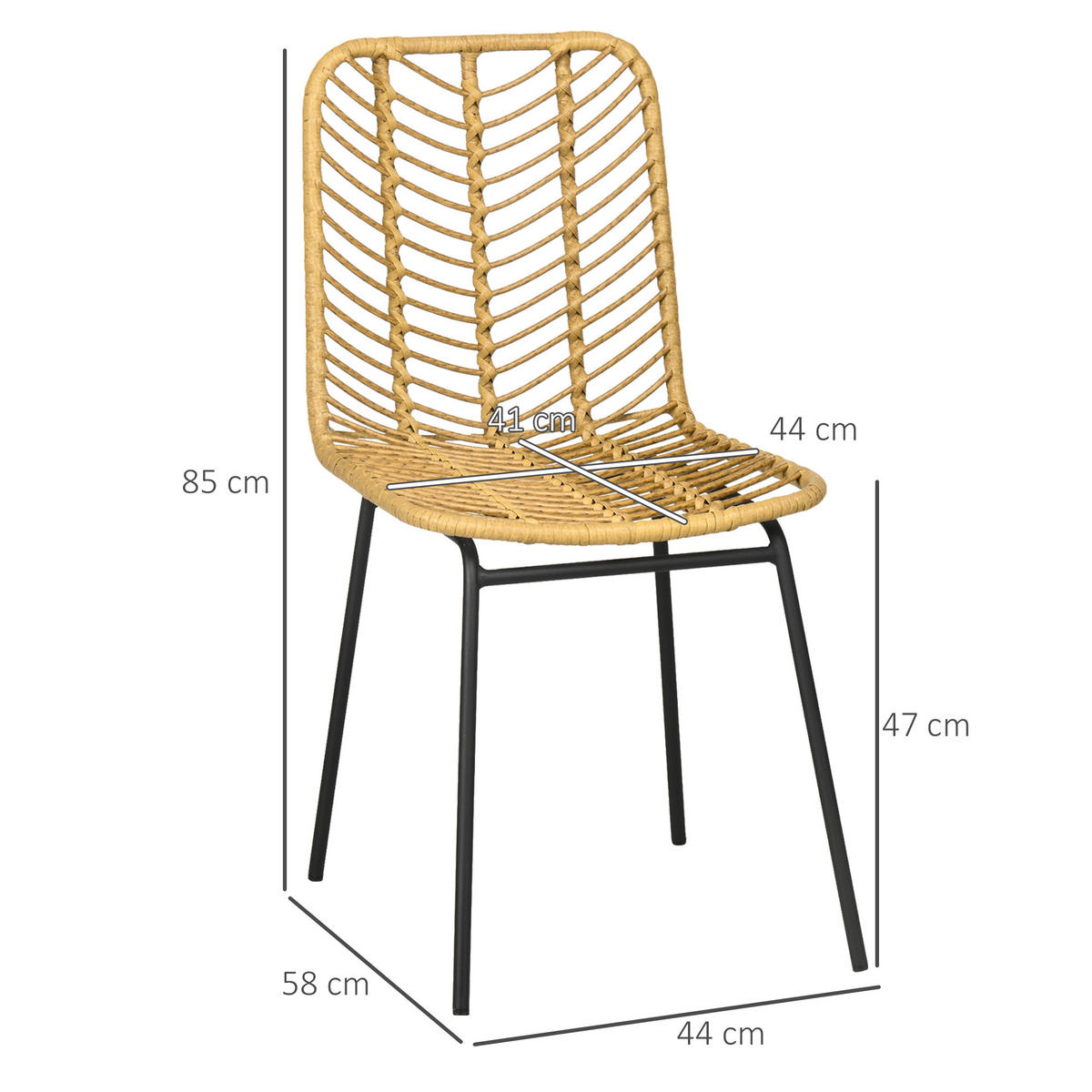 ESSZIMMERSTÜHLE, PE-Rattan, Stahl, Gelb - Gelb, Kunststoff (58/85/44cm) - HOMCOM