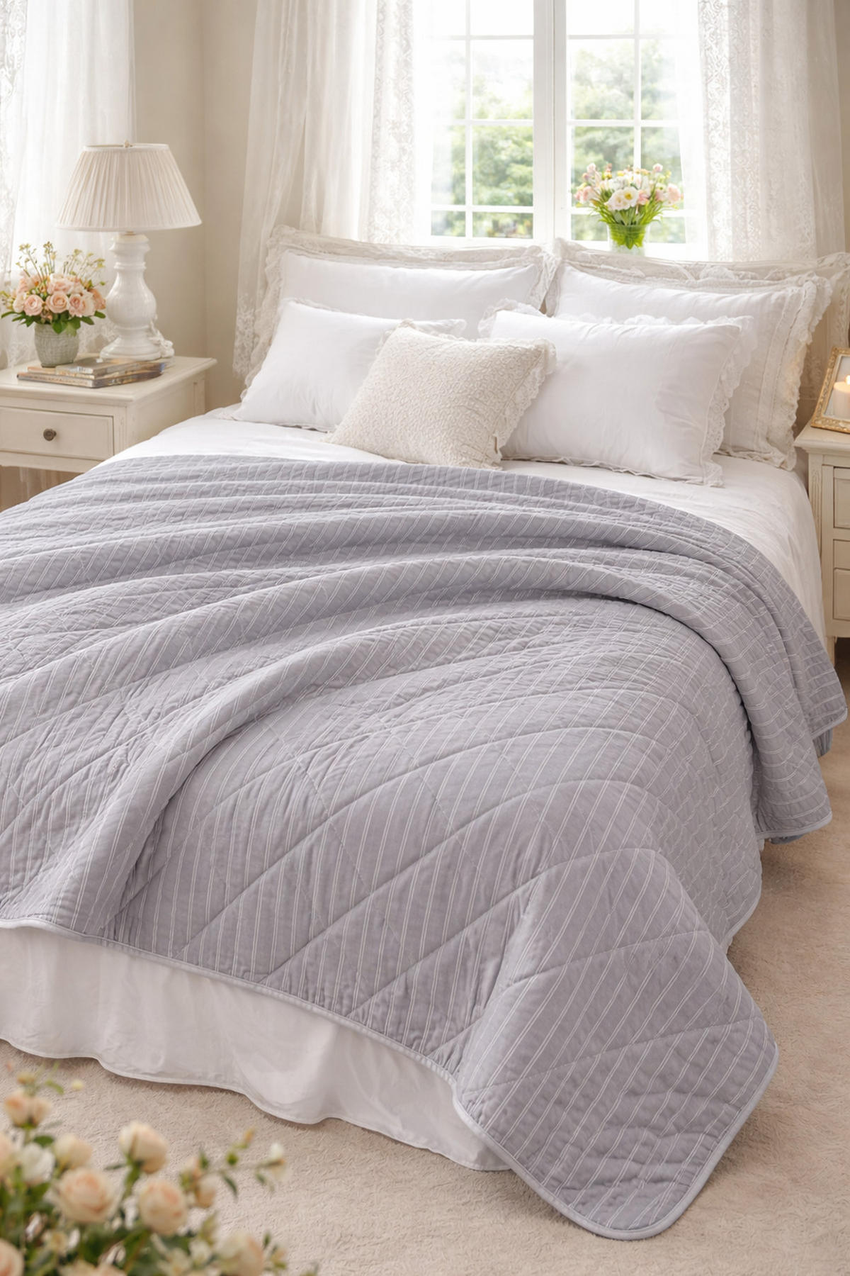 WOHNDECKE Baumwolle 140x180 cm Quilt-Optik – Gesteppt, Weich & Modern - Grau, Naturmaterialien (140/180cm) - AU Maison