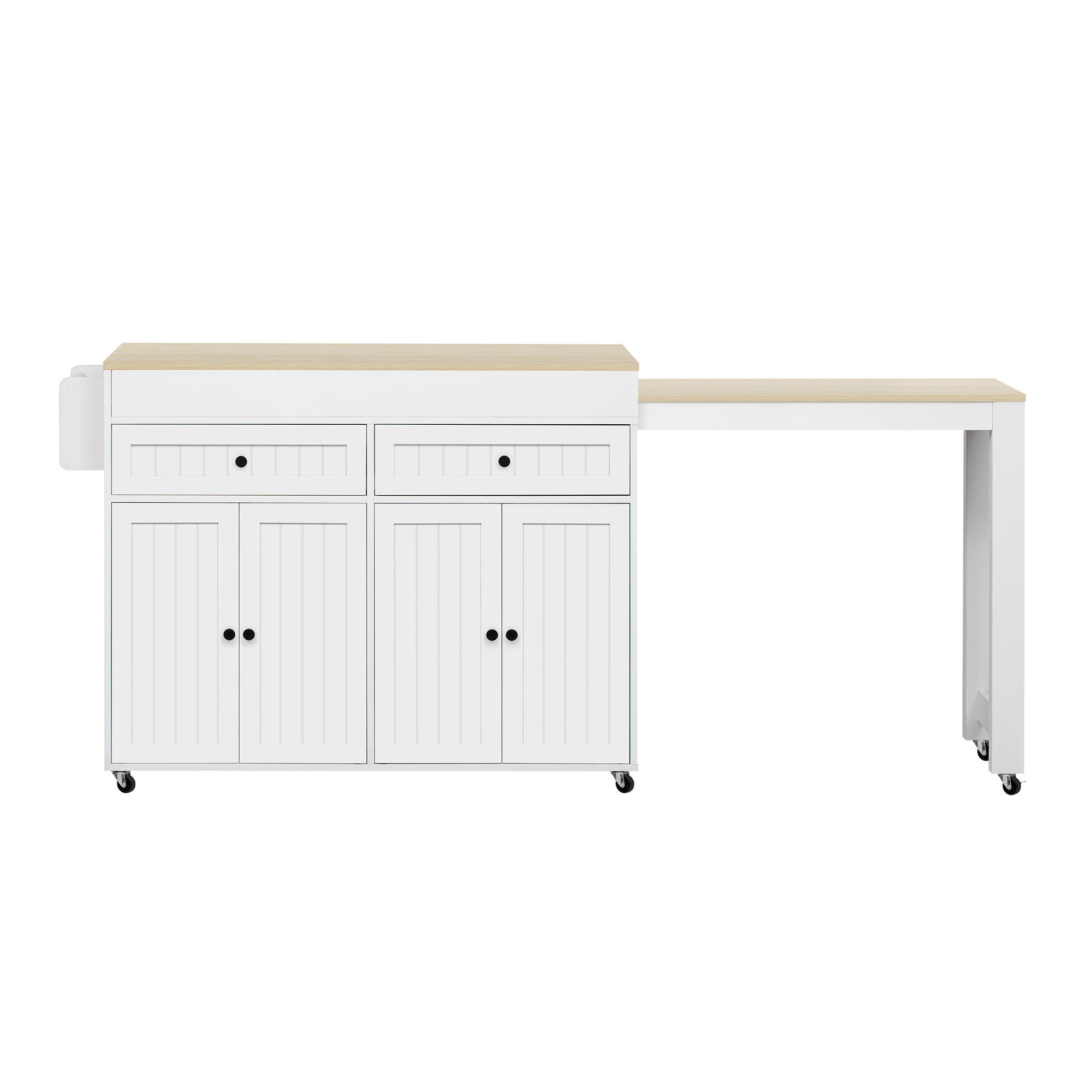 KÜCHENINSEL 112–180,5×45×92,2 cm aus MDF mit ausziehbarer Arbeitsplatte, weiß-natur - Weiß, Holzwerkstoff (45/92.2/180.5cm) - Luhomfu