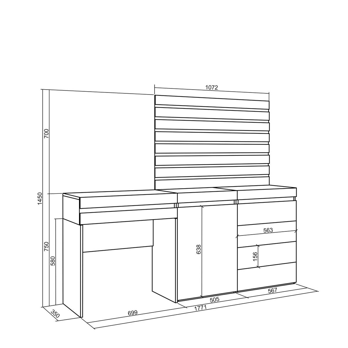 SIDEBOARD mit Konsolentisch Lamellenwand Holz, weiß, 177/35/145 cm - Weiß, Holzwerkstoff (35/145/177cm) - Skraut Home
