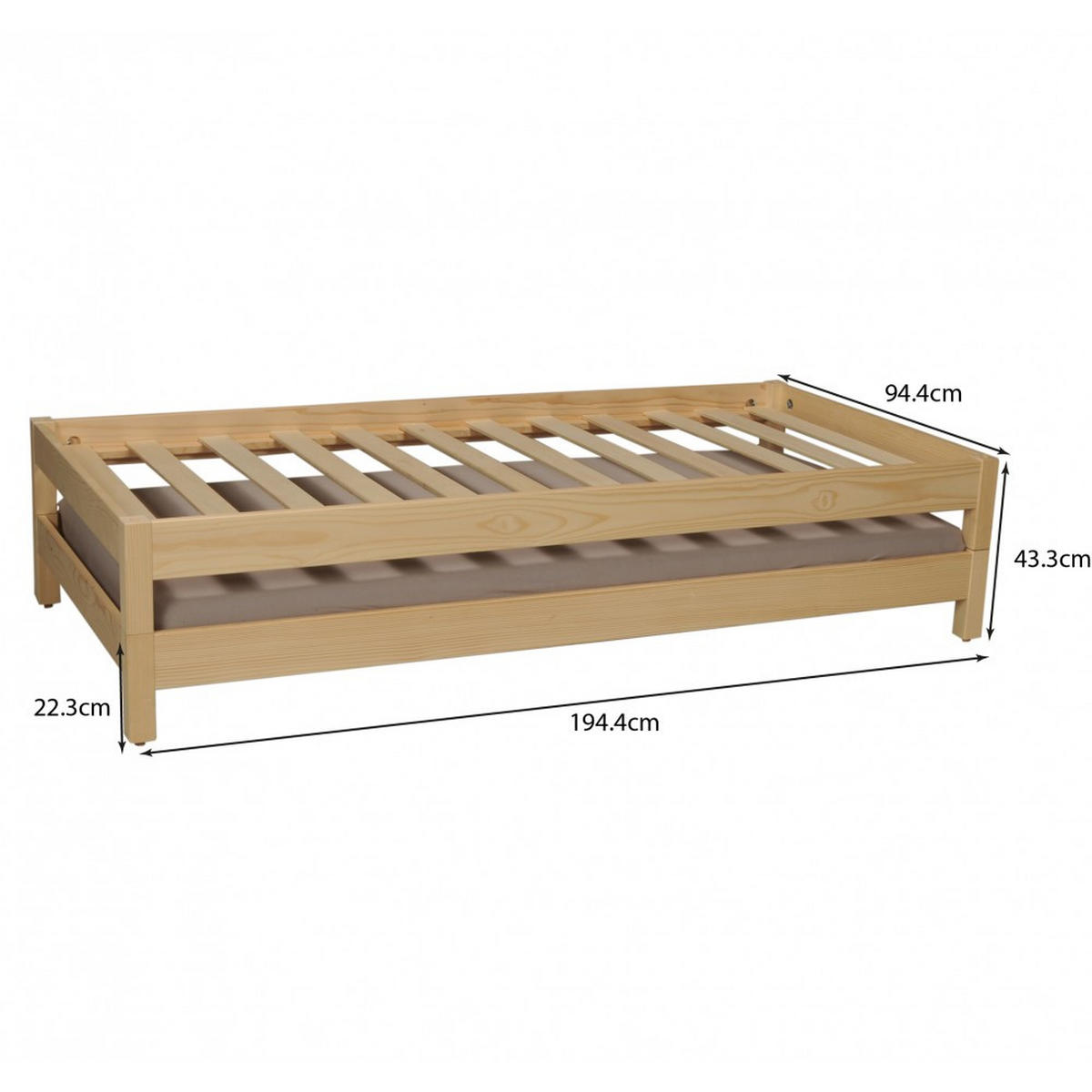 STAPELBETT JONAS mit Lattenroste / 2x Betten 90x190 - Naturholtz - Fichtefarben, Holz/Holzwerkstoff (90/190cm) - Weber Industries