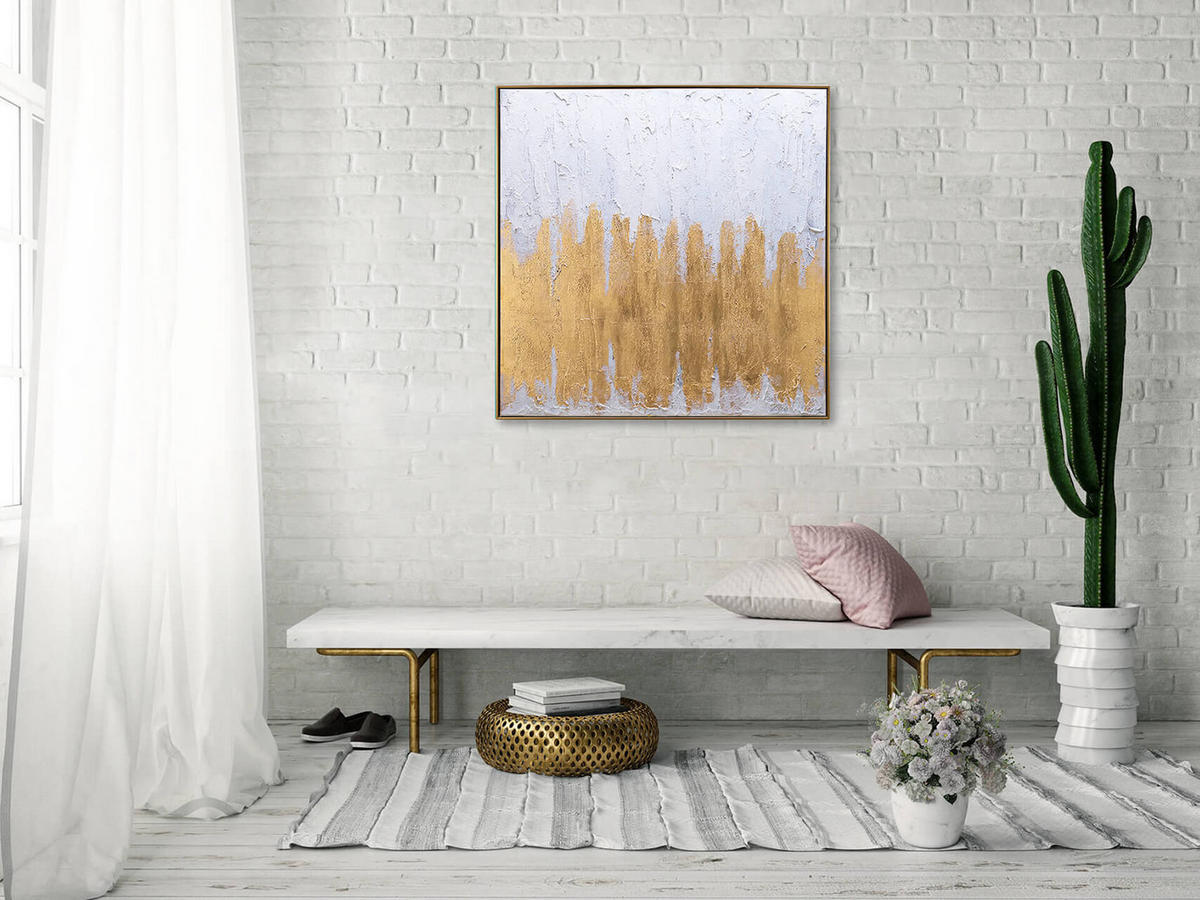 ACRYLBILD HANDGEMALT 80/80 cm - Beige/Goldfarben, Textil (80/80cm) - KUNSTLOFT