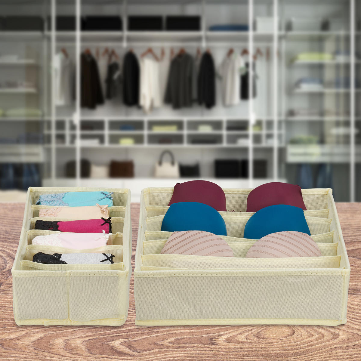 ORGANIZÉR na bielizeň - béžová, textil/vlnitá lepenka (32/9/32cm) - Relaxdays