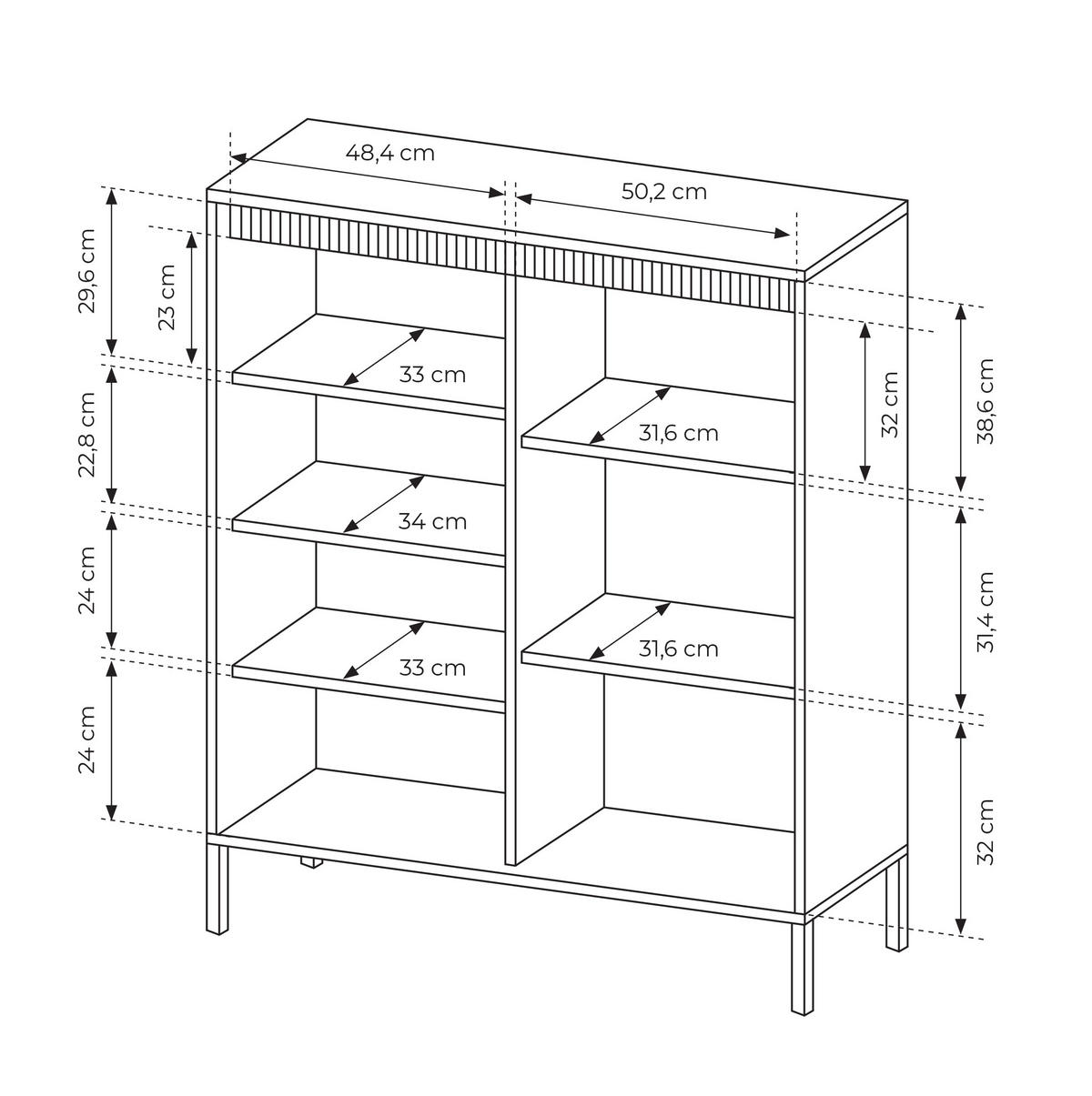 HIGHBOARD Trentinis 3T Schwarz 103,5/123,4/39,5 cm – Geriffelten Fronten - Schwarz, Holzwerkstoff/Metall (103.5/123.4/39.5cm) - AX Living
