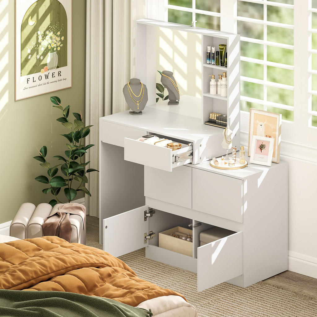 Thumbnail - Homcom Schminktisch, Weiß, Holzwerkstoff, 71.3x122.5x38.5 cm, Schlafzimmer, Schminktische