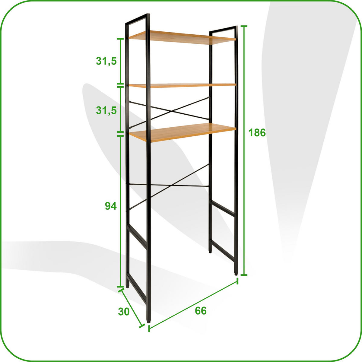 STANDREGAL Holzoptik Metall Eichefarben Schwarz für Waschmaschine 186×66×30 cm - Eichefarben/Schwarz, Holzwerkstoff/Metall (66/186/30cm) - Begryf