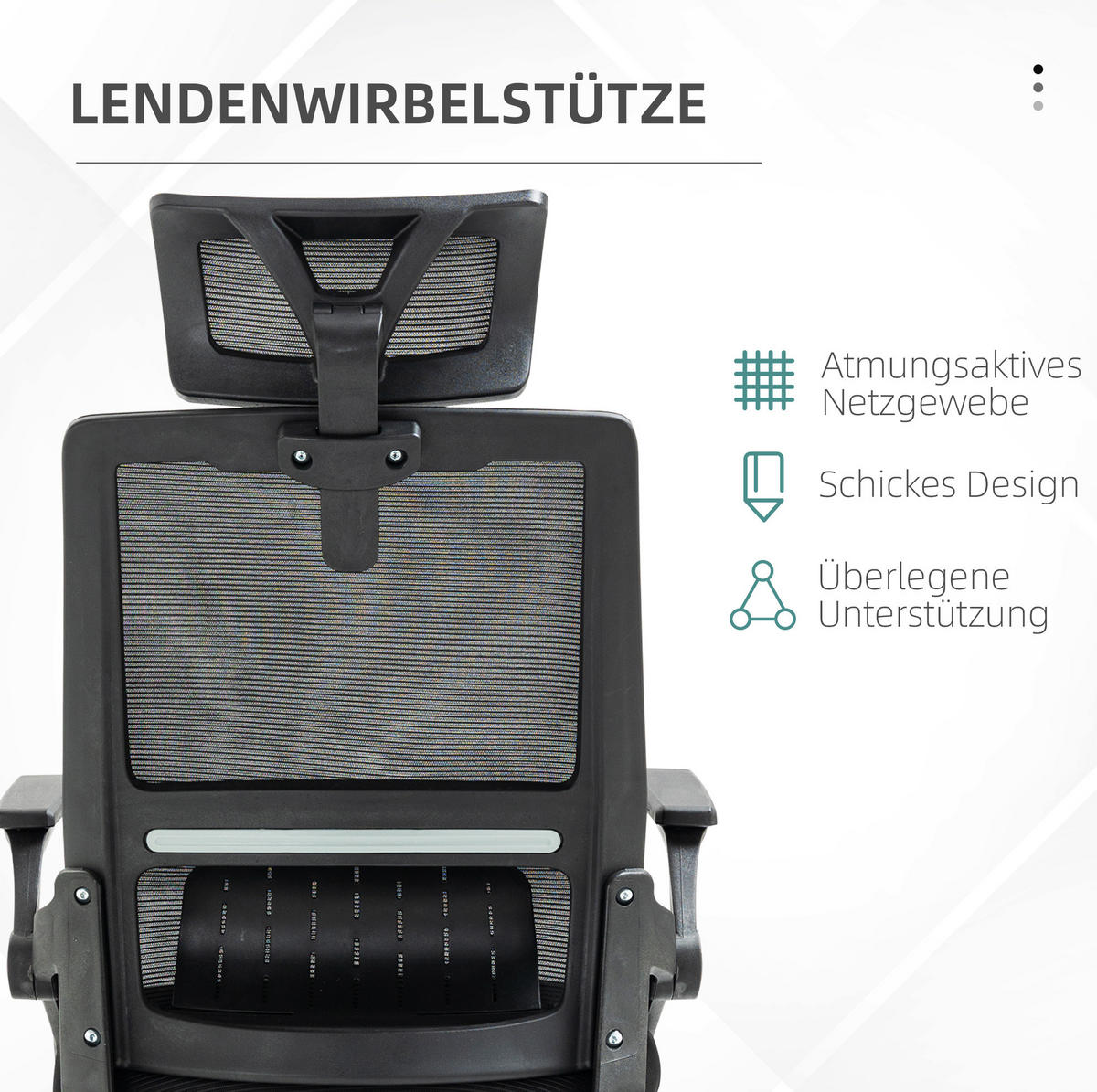 GAMINGSTUHL, höhenverstellbar mit Netzrücken, verstellbarer Kopf- und Lendenstütze, 58/61/102-119 cm, Schwarz - Schwarz, Textil (61/119/58cm) - Redom