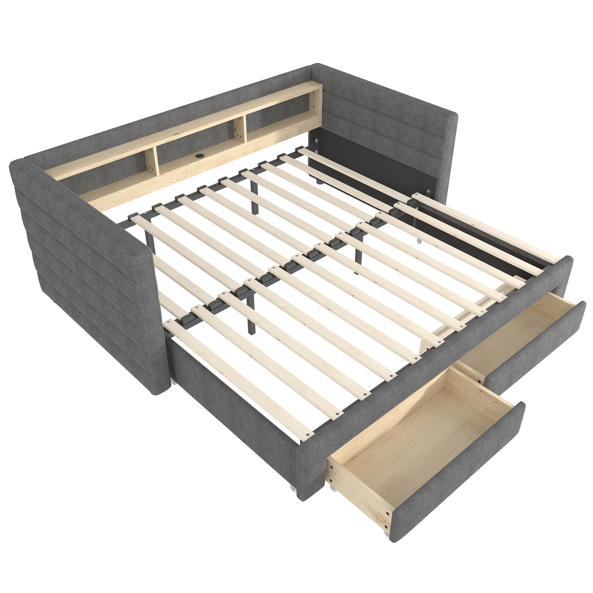 TAGESBETT 90/190 cm DE-04688, mit LED, 2 Schubladen und Ausziehbett in Grau - Grau, Holzwerkstoff/Metall (90/190cm) - ComfortXL