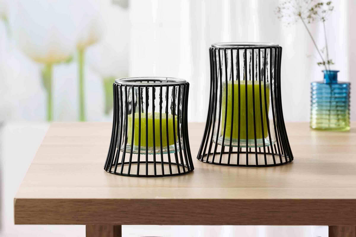WINDLICHTER-SET Nero schwarz-transparent 2er Set - Transparent/Schwarz, Glas/Metall (2/2/2cm) - Ritzenhoff Breker