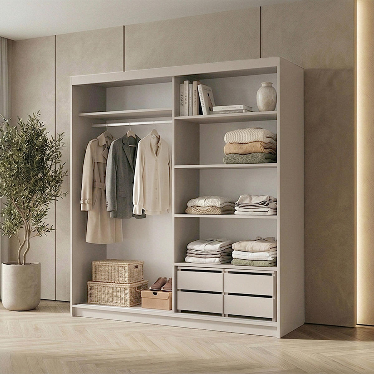 SCHWEBETÜRENSCHRANK Hela mit 2 Türen und Schubkasteneinsätzen, 180 cm, Kaschmir - Kaschmir, Holzwerkstoff (180/205/60cm) - Beautysofa