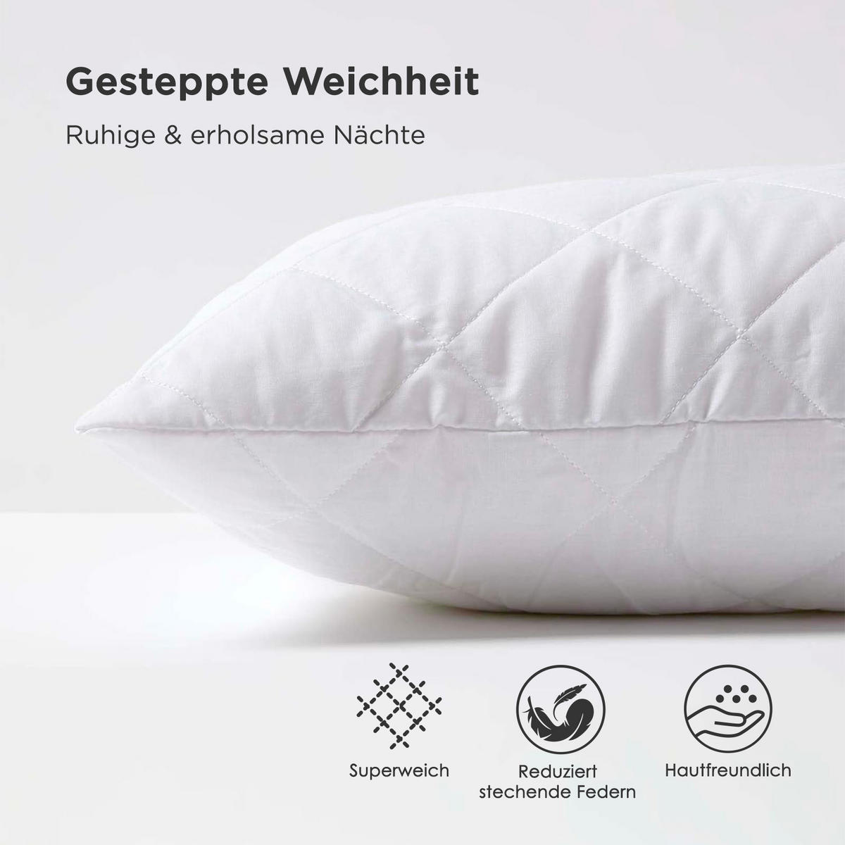 KISSENSCHONER gesteppt 50/90, 2er-Set mit Reißverschluss - Weiß, Textil (48/91cm) - Homescapes