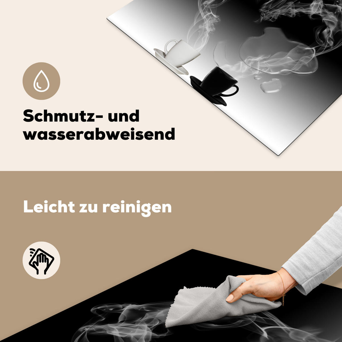 HERDABDECKPLATTE Kaffee - Herz - Schwarz und weiß - Tassen Induktionsmatte 77x59 cm - Weiß, Kunststoff (77/59/0.2cm) - MuchoWow