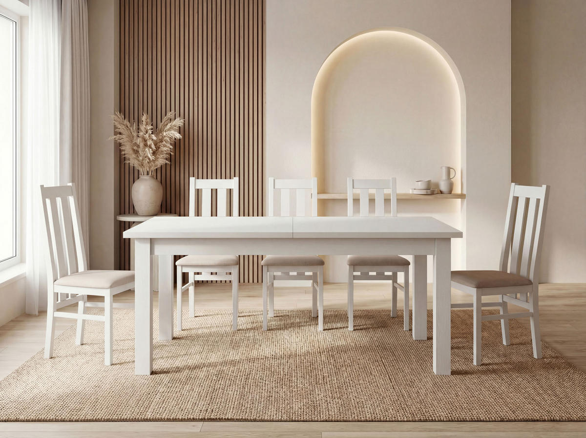 ESSTISCH Lindberg Weiß ausziehbar verlängerbar rechteckig, Weiß 200-300/100/77 cm - Weiß, Holz/Holzwerkstoff (200/100/77cm) - WFL GROUP