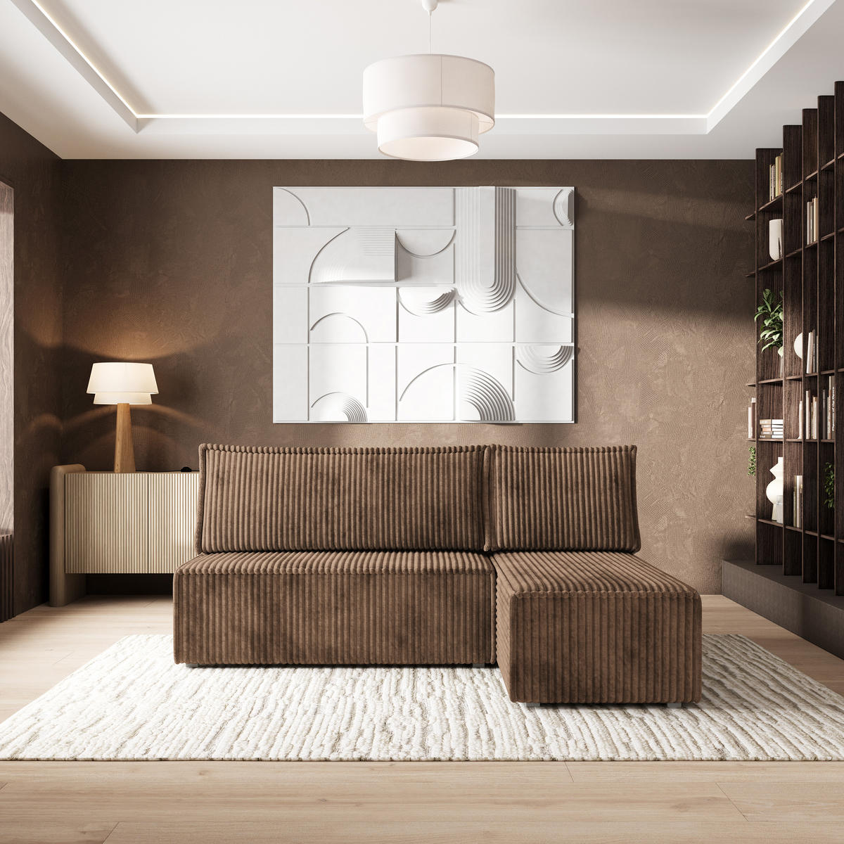 ROHOVÁ SEDAČKA BRISO béžová - šedá/béžová, dřevo/textil (200/140cm) - MASSENO