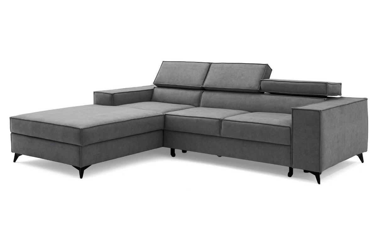 ECKSOFA PURE S Links mit Schlaffunktion 127x215 Velours Grau - Schwarz/Grau, Holz/Textil (281/204cm) - Muffo