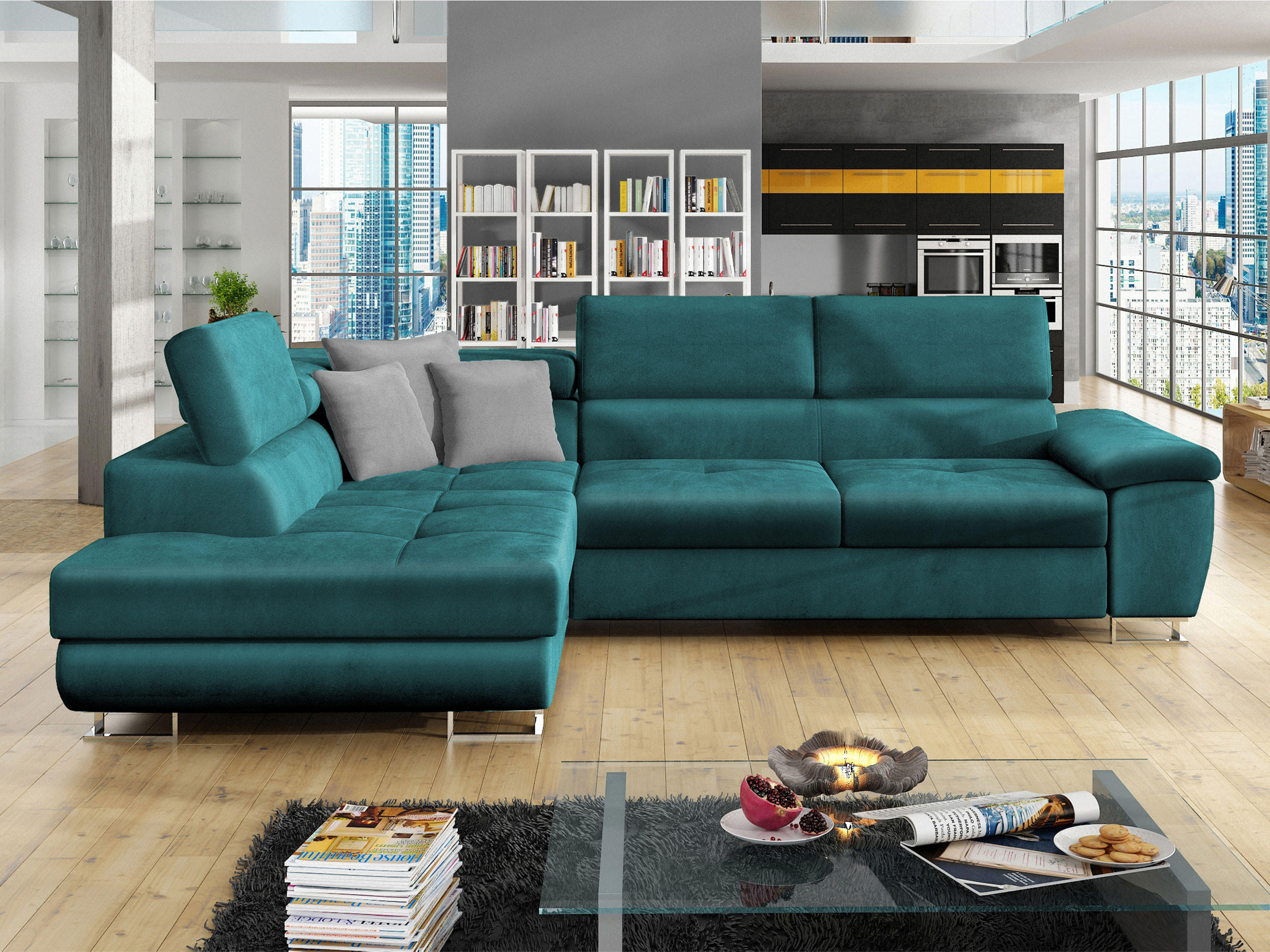 ECKSOFA Cotere, Seite: Links - Türkis, Holz/Textil (270/202cm) - MIRJAN24