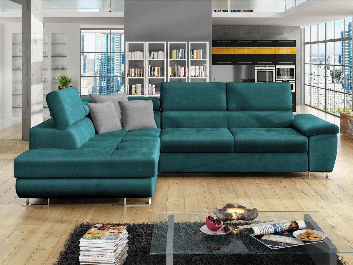 ECKSOFA Cotere, Seite: Links - Türkis, Holz/Textil (270/202cm) - MIRJAN24