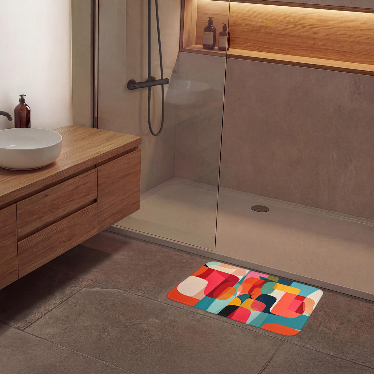 KOUPELNOVÁ PŘEDLOŽKA Tvary - barevné - abstraktní - letadla 60x40 cm - různobarevná, textil/plast (60/40cm) - OnlyWow