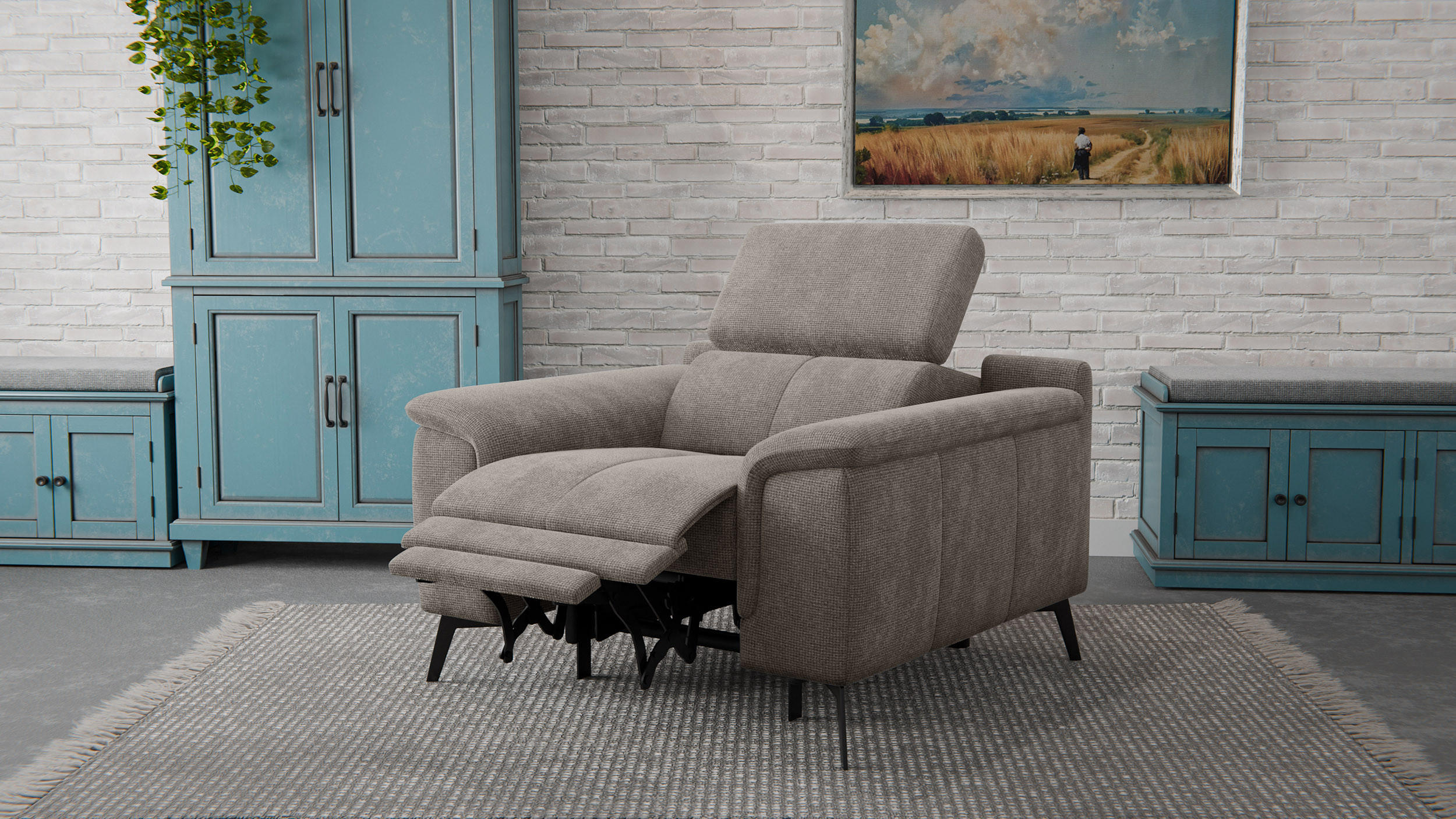 SESSEL FIERO mit Relaxfunktion, taupe - Taupe/Schwarz, Holzwerkstoff/Textil (114/82/103cm) - Courtois Laville