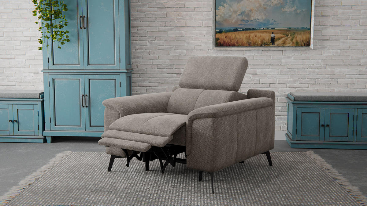 SESSEL FIERO mit Relaxfunktion, taupe - Taupe/Schwarz, Holzwerkstoff/Textil (114/82/103cm) - Courtois Laville