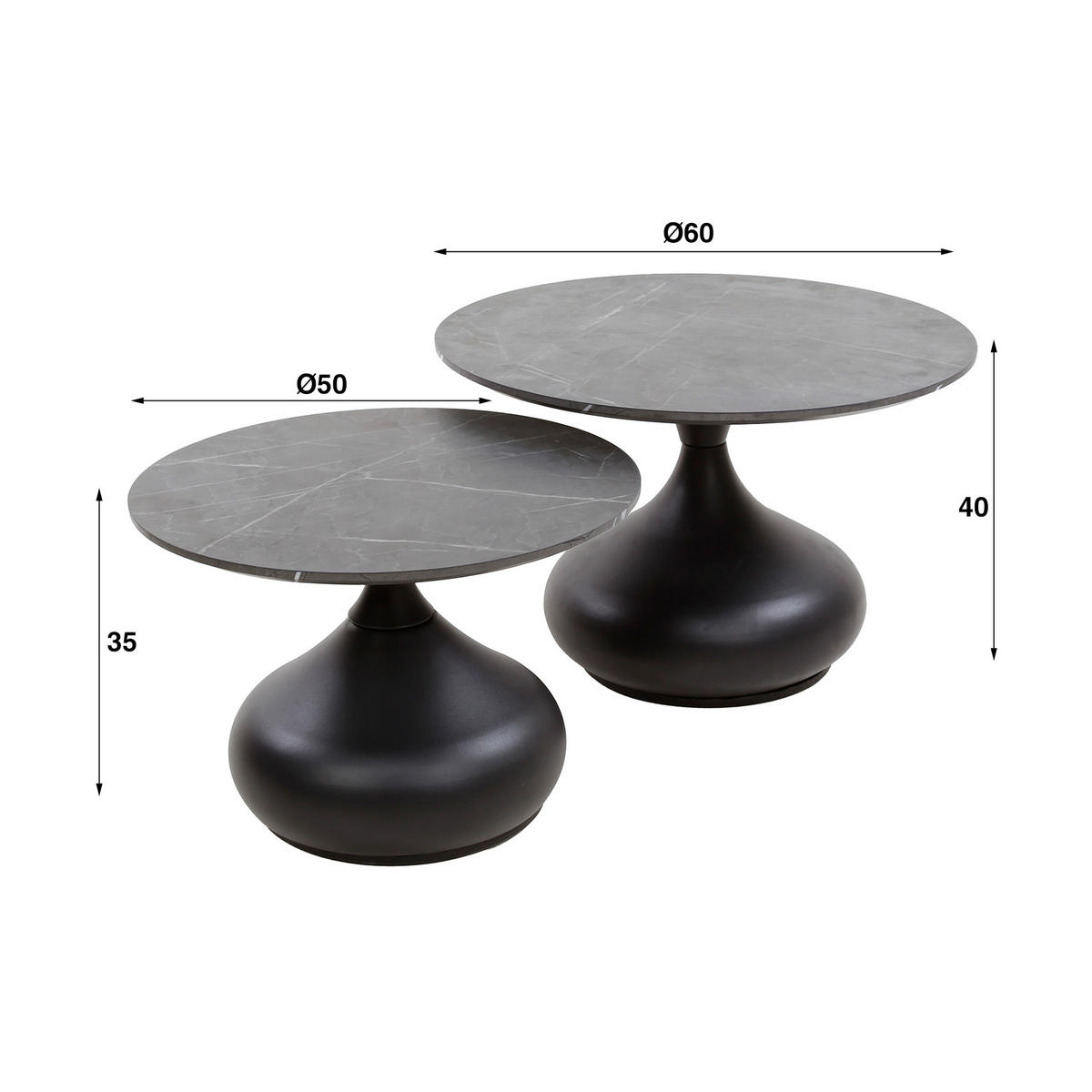 COUCHTISCH Drop Schwarz 60/60/40 cm 2er-Set - Schwarz, Stein (60/60/40cm) - Hoyz Collection