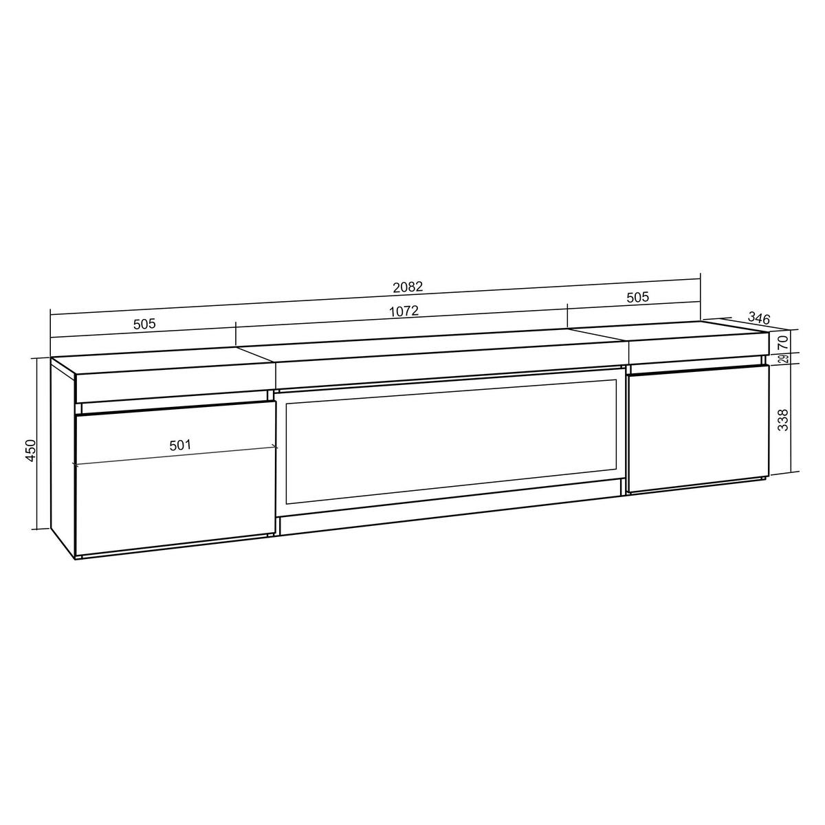 LOWBOARD, Tv-Schrank Elektrokamin XXL, Hängend, schwarz, 208/35/45cm - Schwarz, Holzwerkstoff (208/45/35cm) - Skraut Home