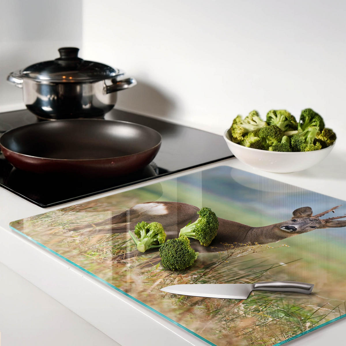 GLASPLATTE 60x52 cm Reh - Braun/Grün, Glas (60/0.4/52cm) - TULUP